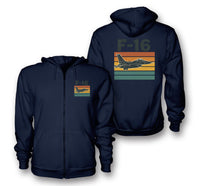 Thumbnail for Retro Fighter Jet F16 Designed Zipped Hoodies