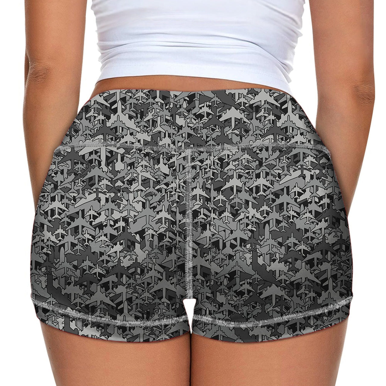 Dark Coloured Airplanes Designed Women Yoga Shorts Pants