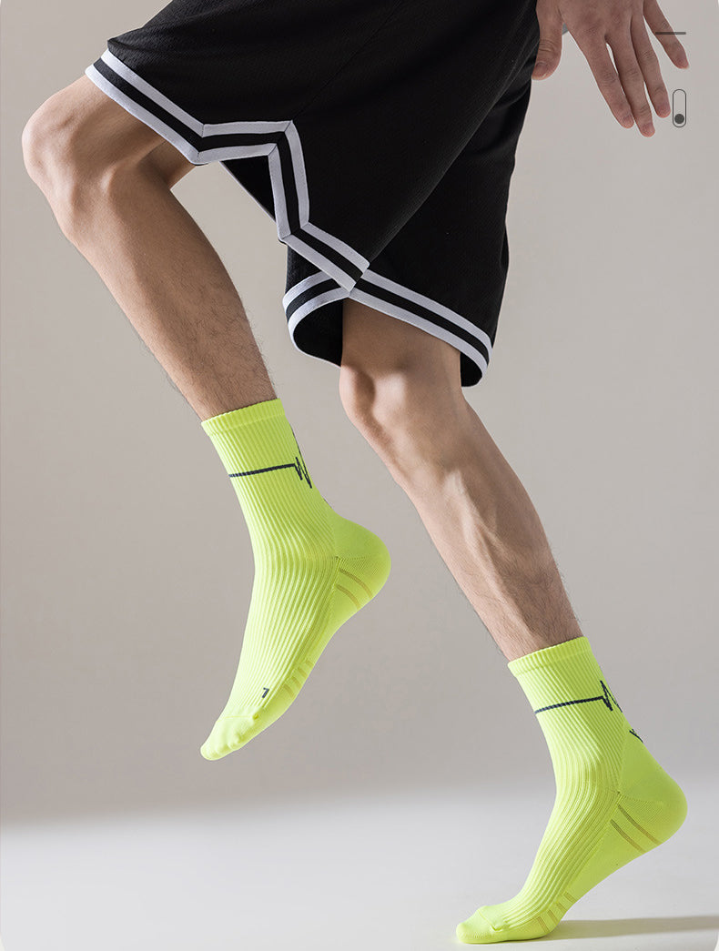 Electrocardiogram Professional sports mid-tube socks for running sweat absorbing