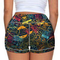 Thumbnail for Dark Coloured Passport Stamps Designed Women Yoga Shorts Pants