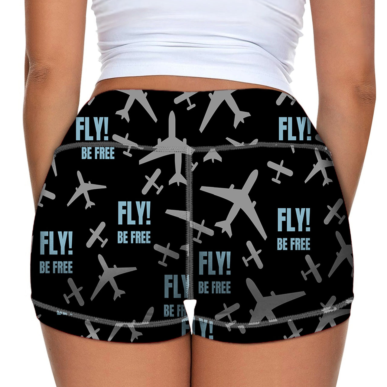 Fly Be Free Black Designed Women Yoga Shorts Pants