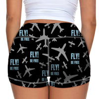 Thumbnail for Fly Be Free Black Designed Women Yoga Shorts Pants