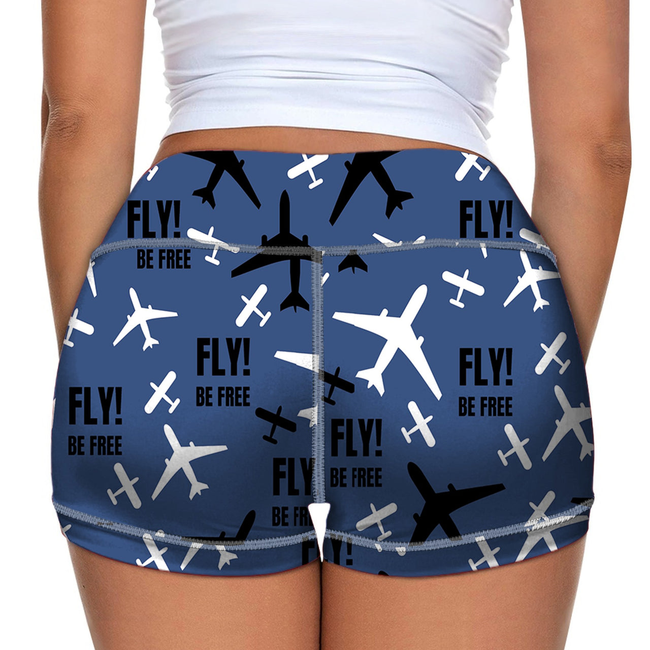 Fly Be Free Blue Designed Women Yoga Shorts Pants