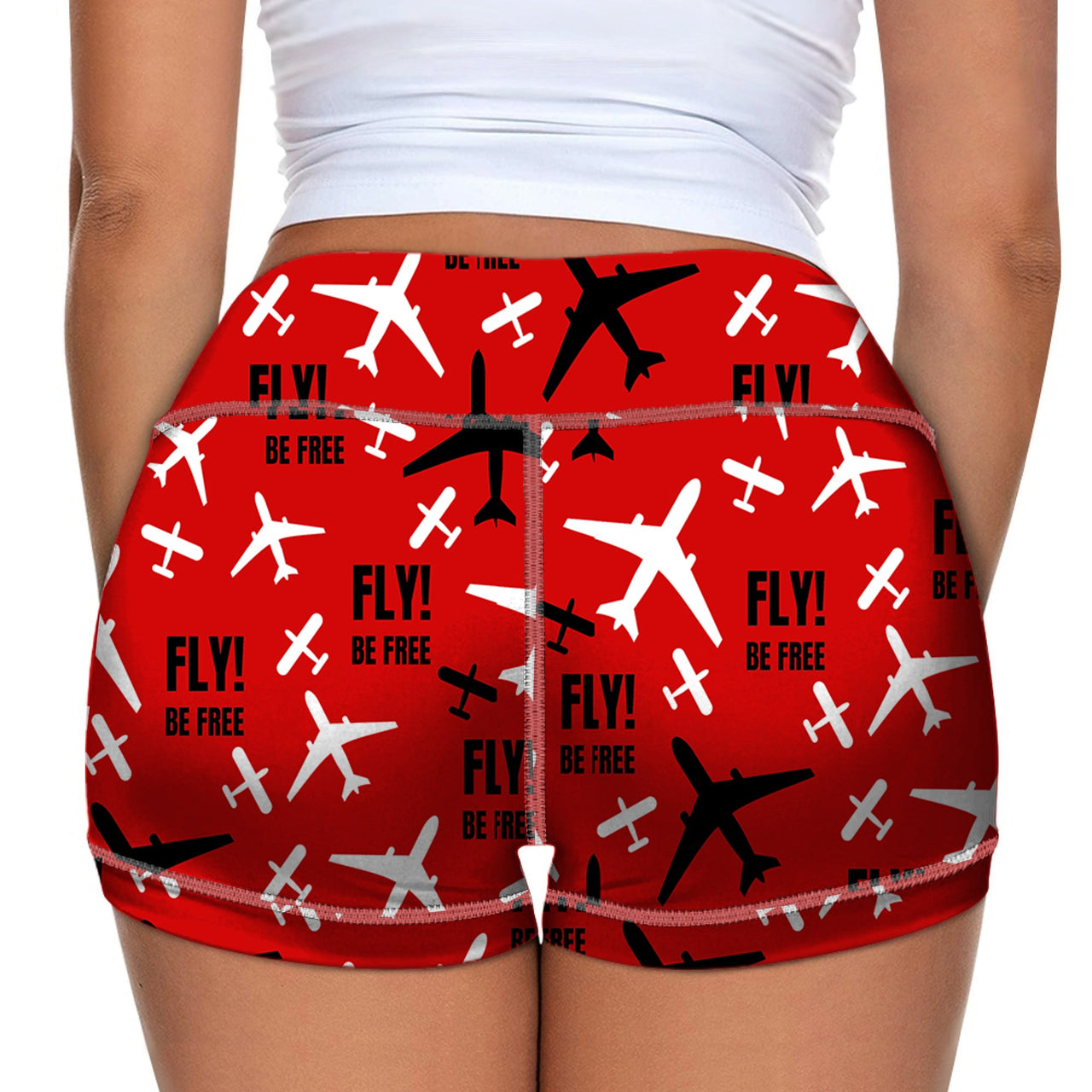 Fly Be Free Red Designed Women Yoga Shorts Pants