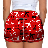Thumbnail for Fly Be Free Red Designed Women Yoga Shorts Pants
