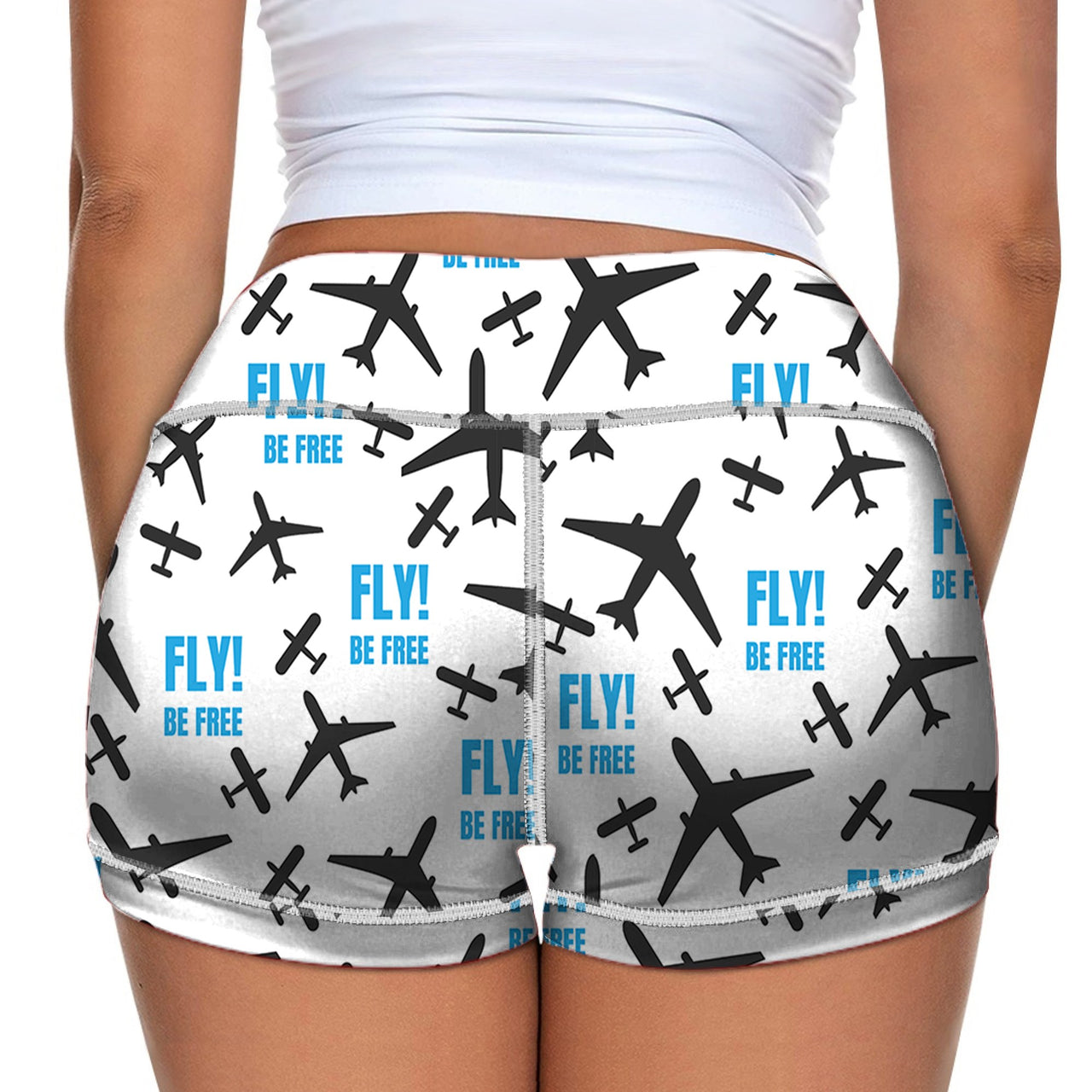 Fly Be Free White Designed Women Yoga Shorts Pants