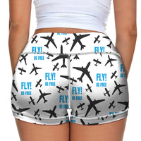 Thumbnail for Fly Be Free White Designed Women Yoga Shorts Pants