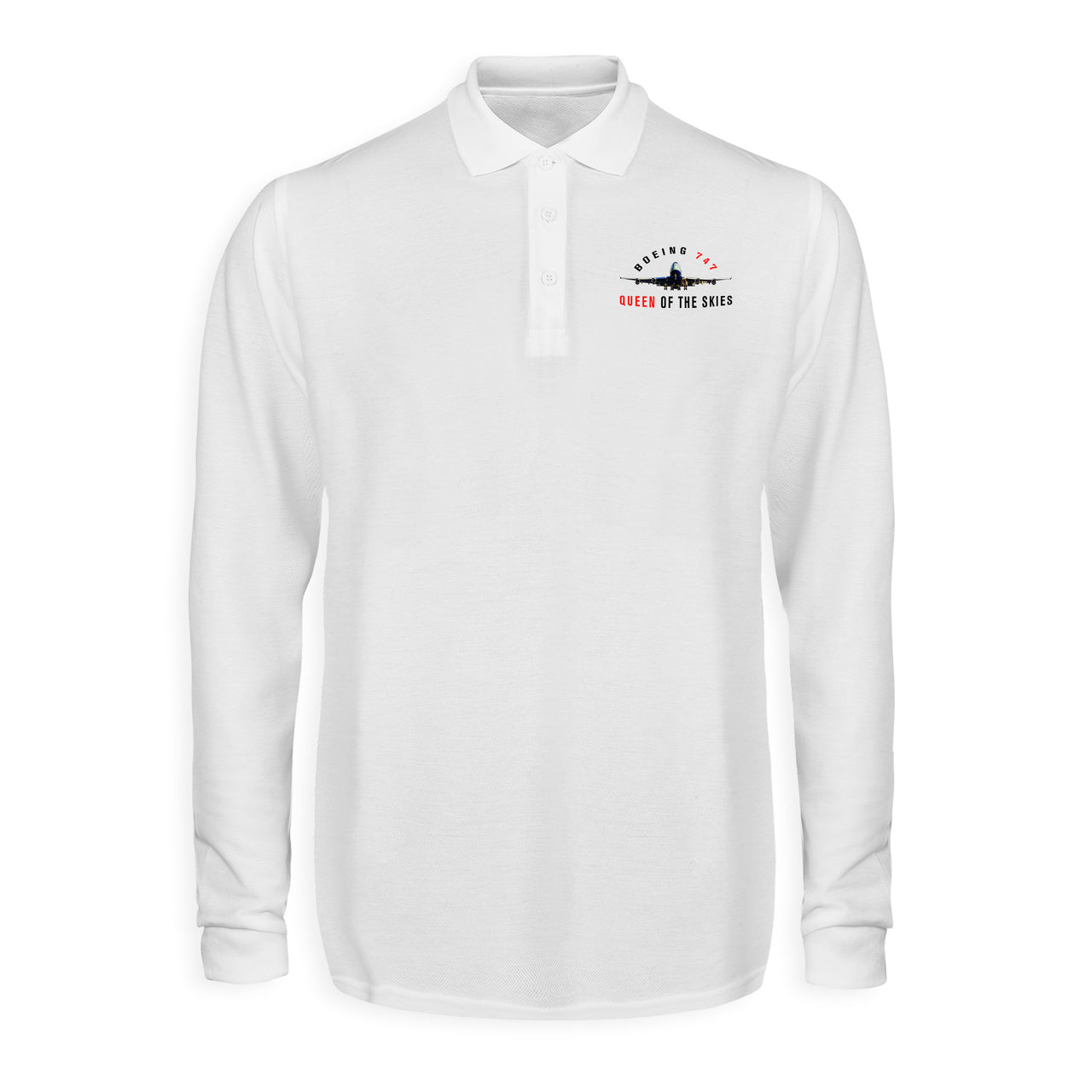 Boeing 747 Queen of the Skies Designed Long Sleeve Polo T-Shirts