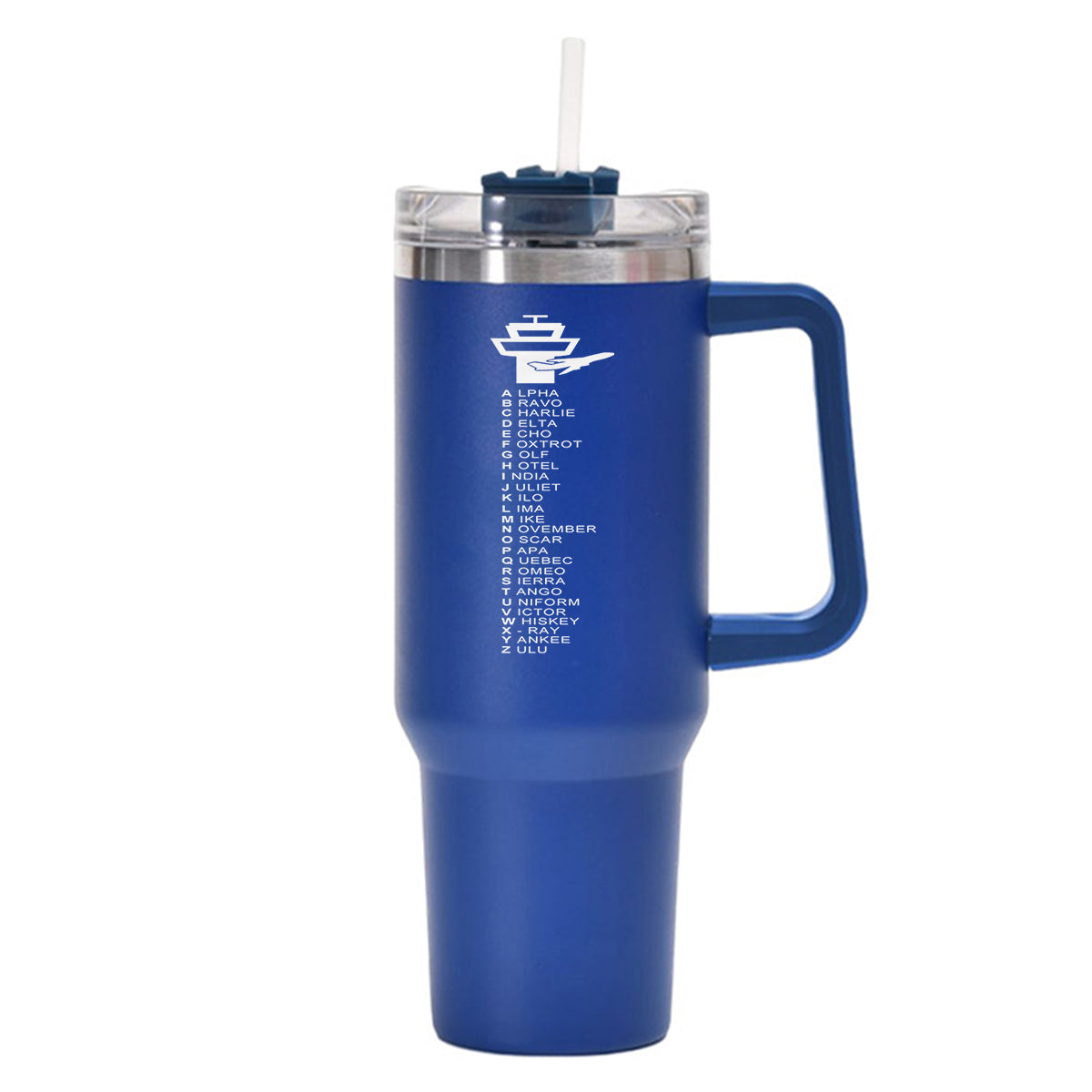 Aviation Alphabet Designed 40oz Stainless Steel Car Mug With Holder