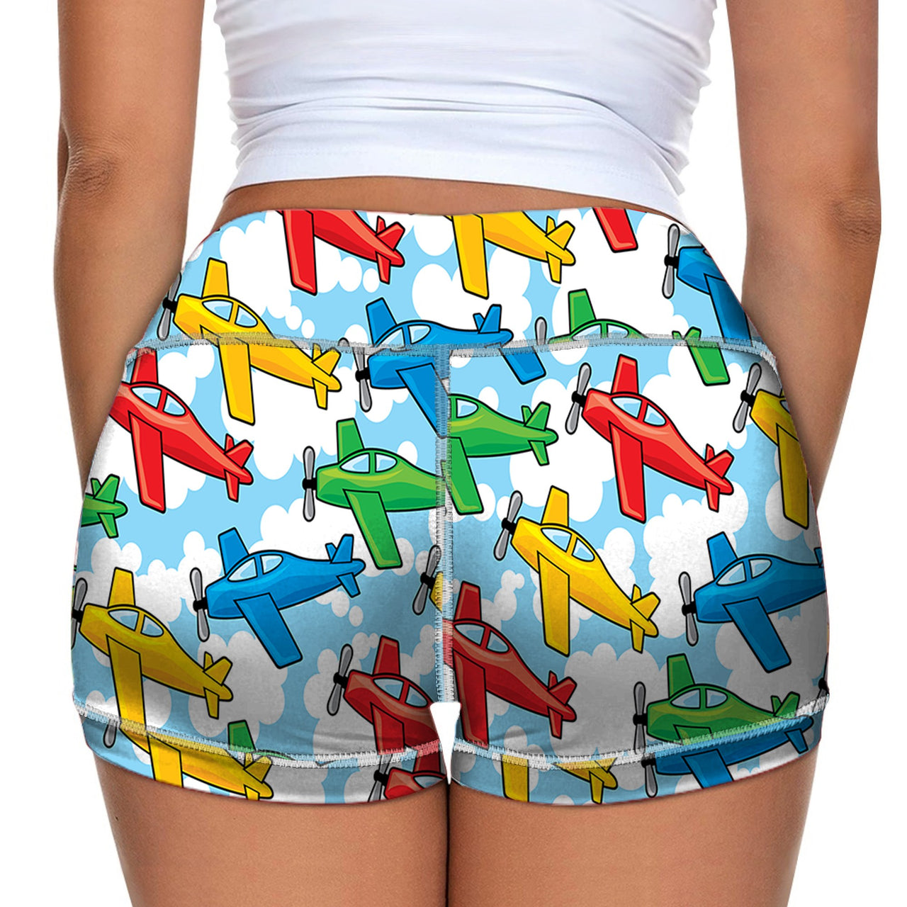 Funny Airplanes Designed Women Yoga Shorts Pants