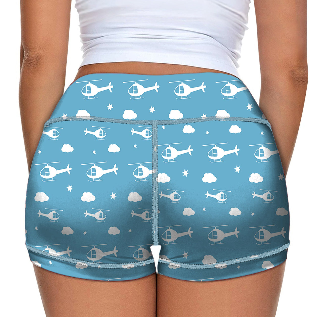 Helicopters & Clouds Designed Women Yoga Shorts Pants