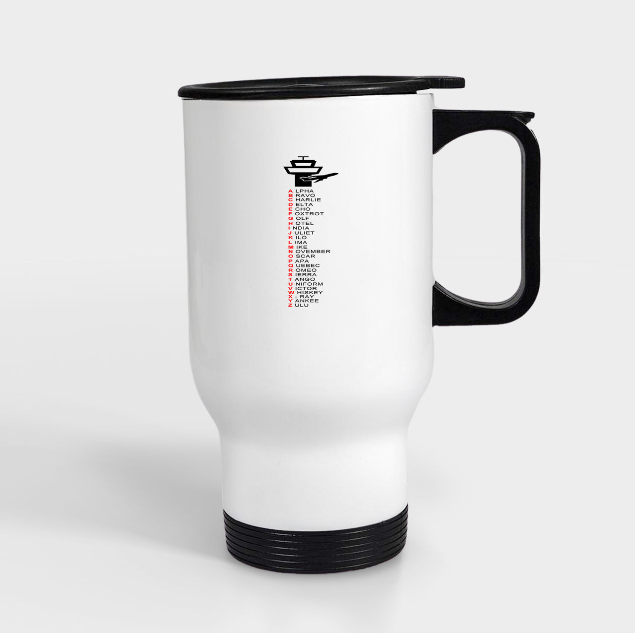 Aviation Alphabet Designed Travel Mugs (With Holder)