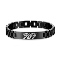 Thumbnail for Boeing 707 & Text Designed Stainless Steel Chain Bracelets