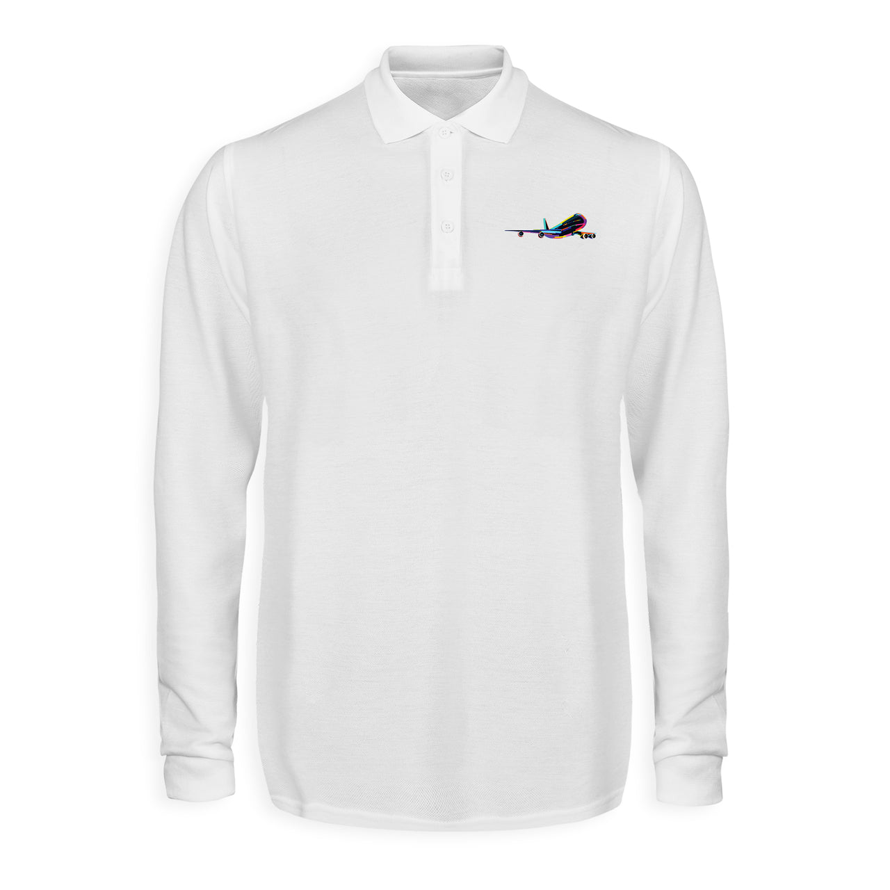 Multicolor Airplane Designed Long Sleeve Polo T-Shirts