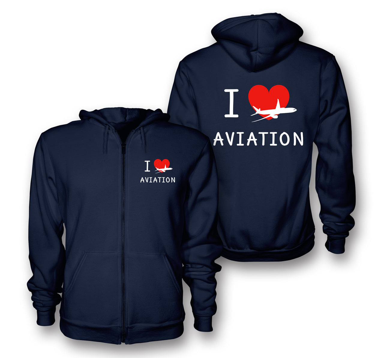 I Love Aviation Designed Zipped Hoodies