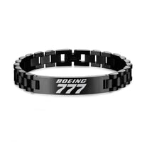 Thumbnail for Boeing 777 & Text Designed Stainless Steel Chain Bracelets