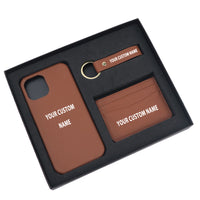 Thumbnail for Your Custom Name Design Pebble Leather Phone Case For iPhone Keychain Card Holder Business Gift Set