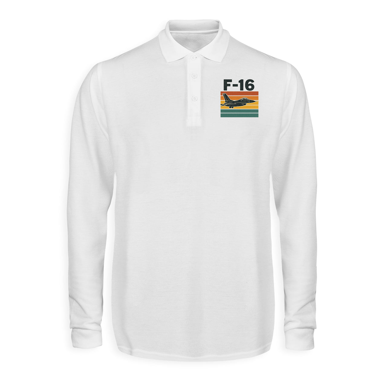 Retro Fighter Jet F16 Designed Long Sleeve Polo T-Shirts