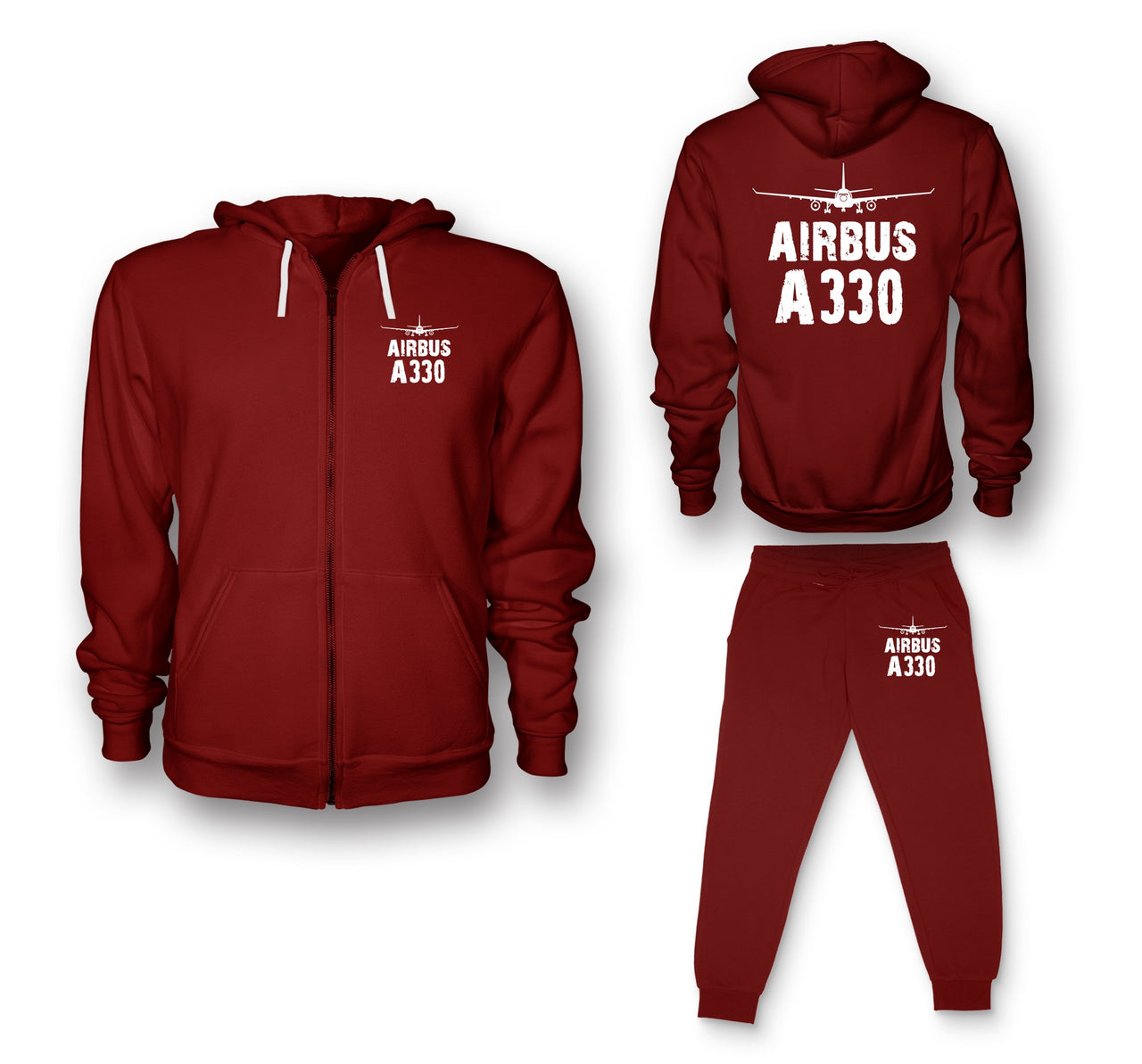 Airbus A330 & Plane Designed Zipped Hoodies & Sweatpants Set