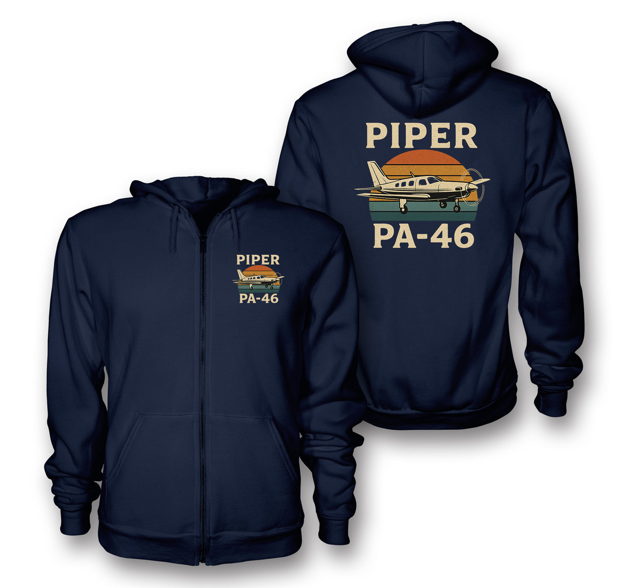 Retro Piper PA-46 Designed Zipped Hoodies