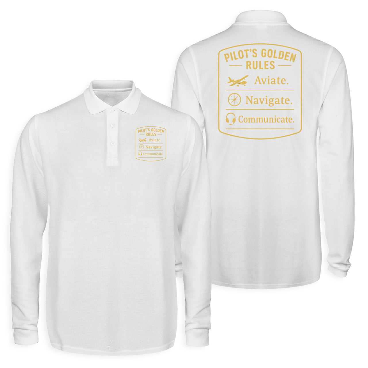 Pilot's Golden Rules Designed Long Sleeve Polo T-Shirts (Double-Side)