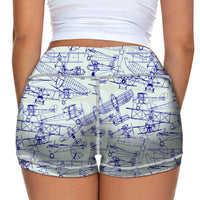 Thumbnail for Amazing Drawings of Old Aircrafts Designed Women Yoga Shorts Pants