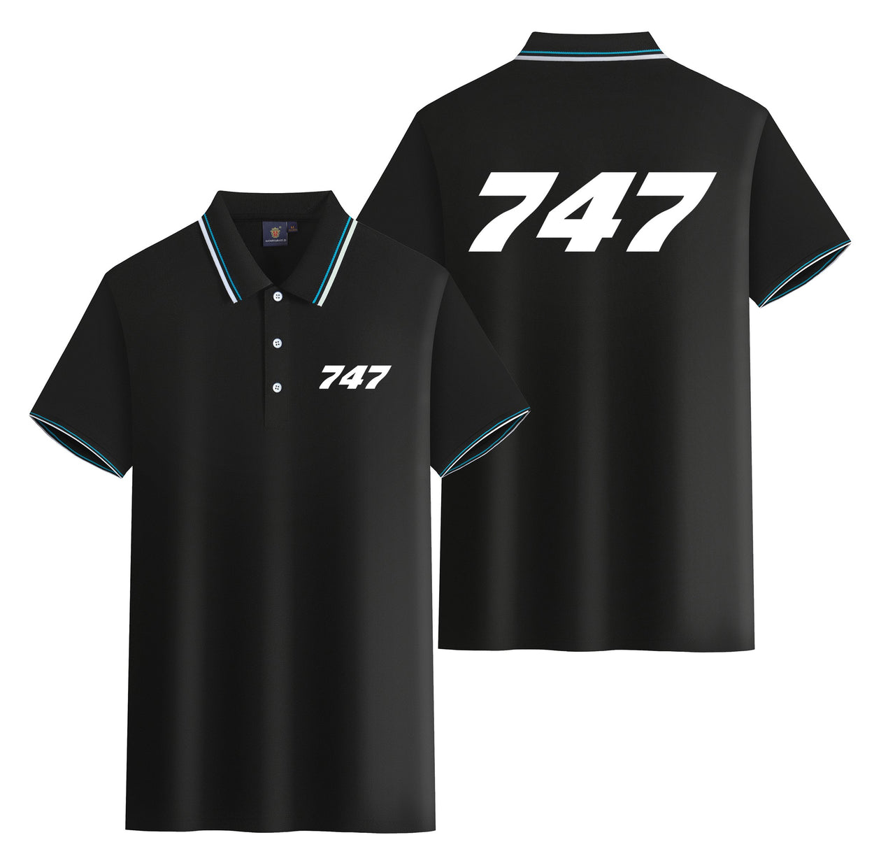 747 Flat Text Designed Stylish Polo T-Shirts (Double-Side)