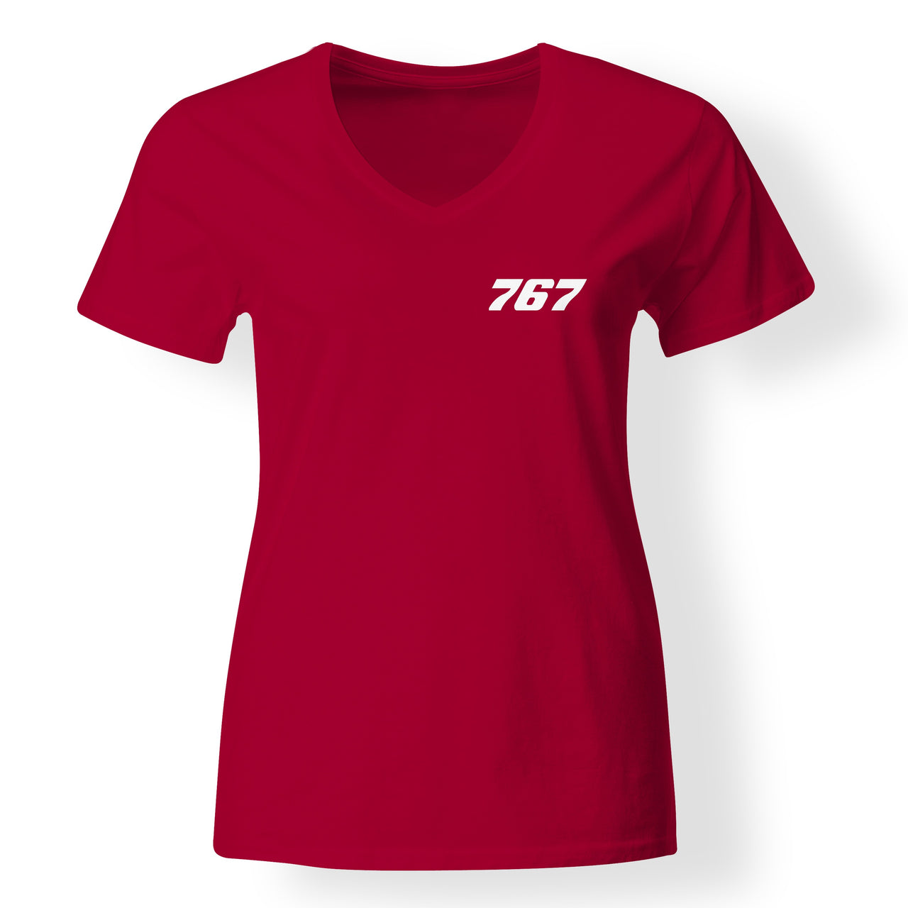 767 Flat Text Designed V-Neck T-Shirts