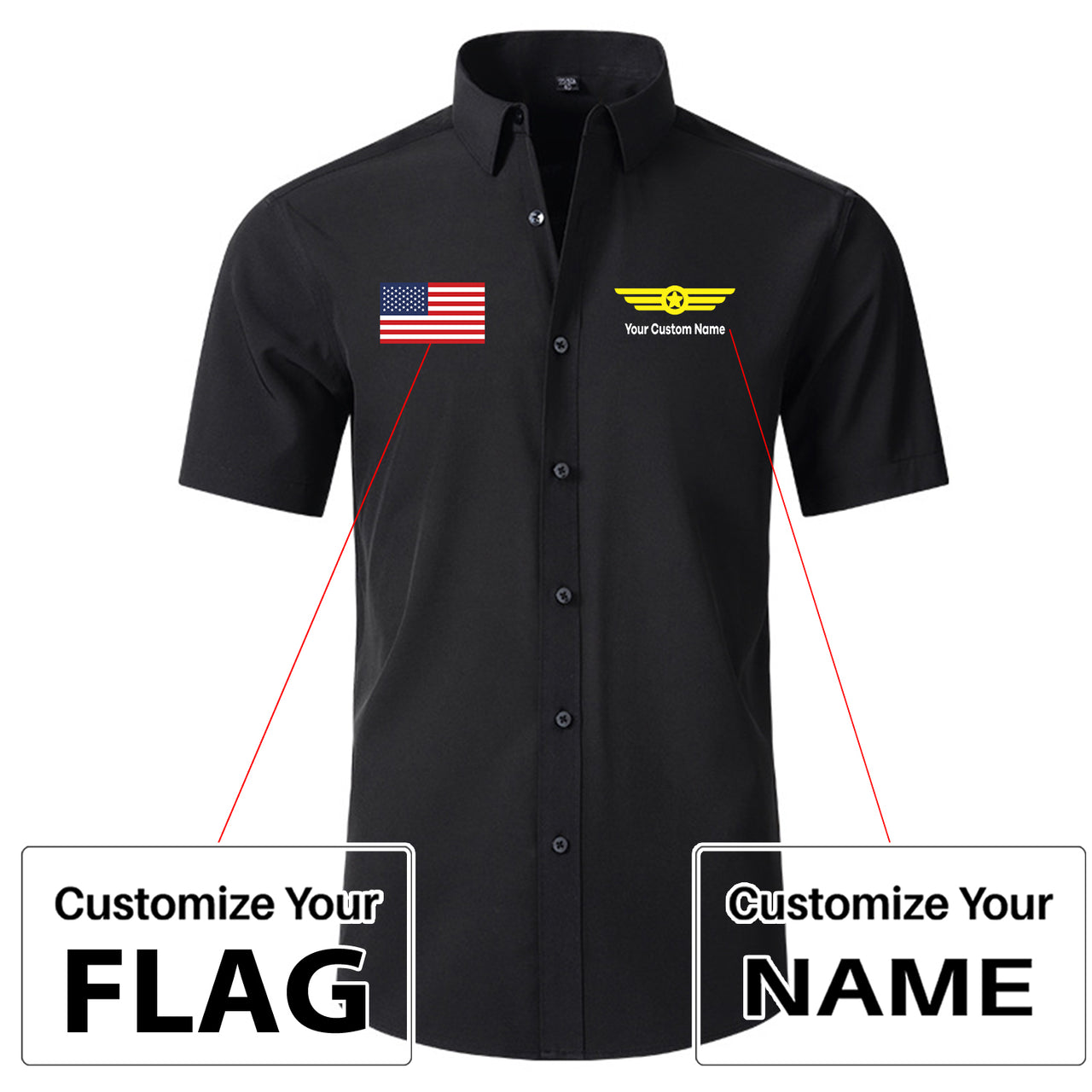 Custom Flag & Name with Badge 6 Design Super Quality Short Sleeve Shirts