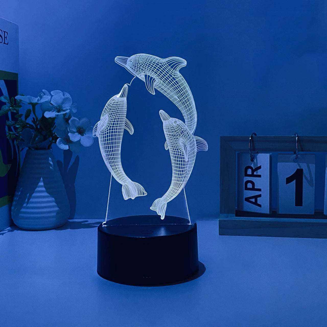 3D Three Dolphins Designed Night Lamp