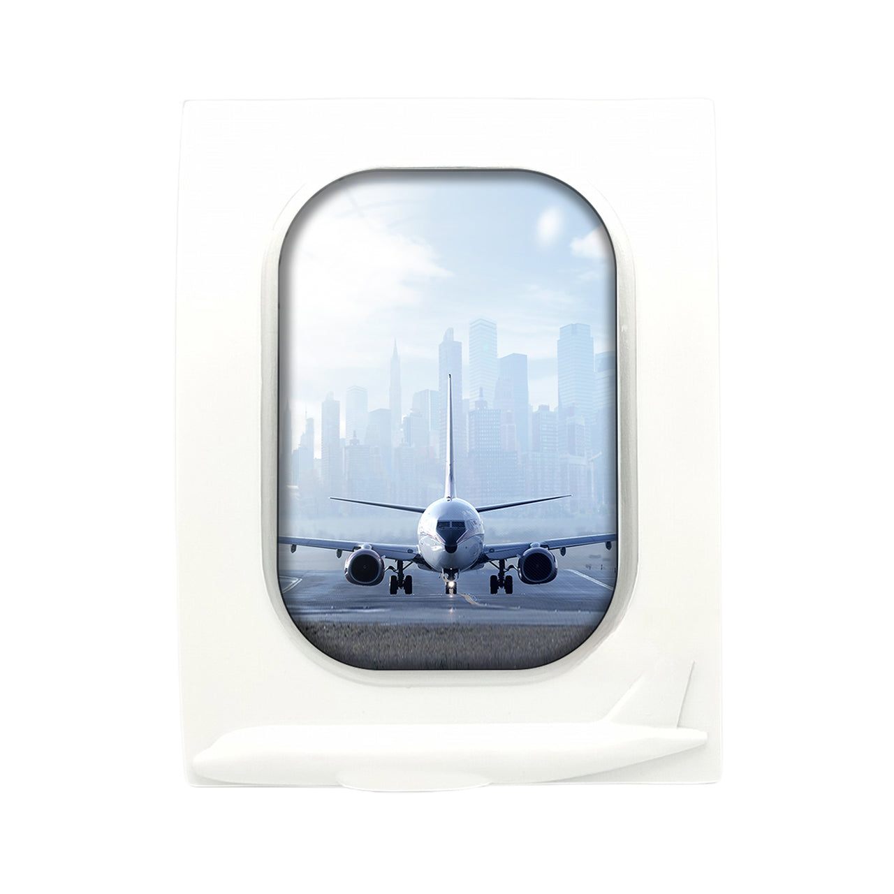 Boeing 737 & City View Behind Designed Airplane Window Photo Frame