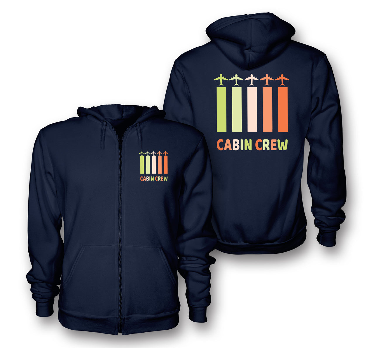 Colourful Cabin Crew Designed Zipped Hoodies