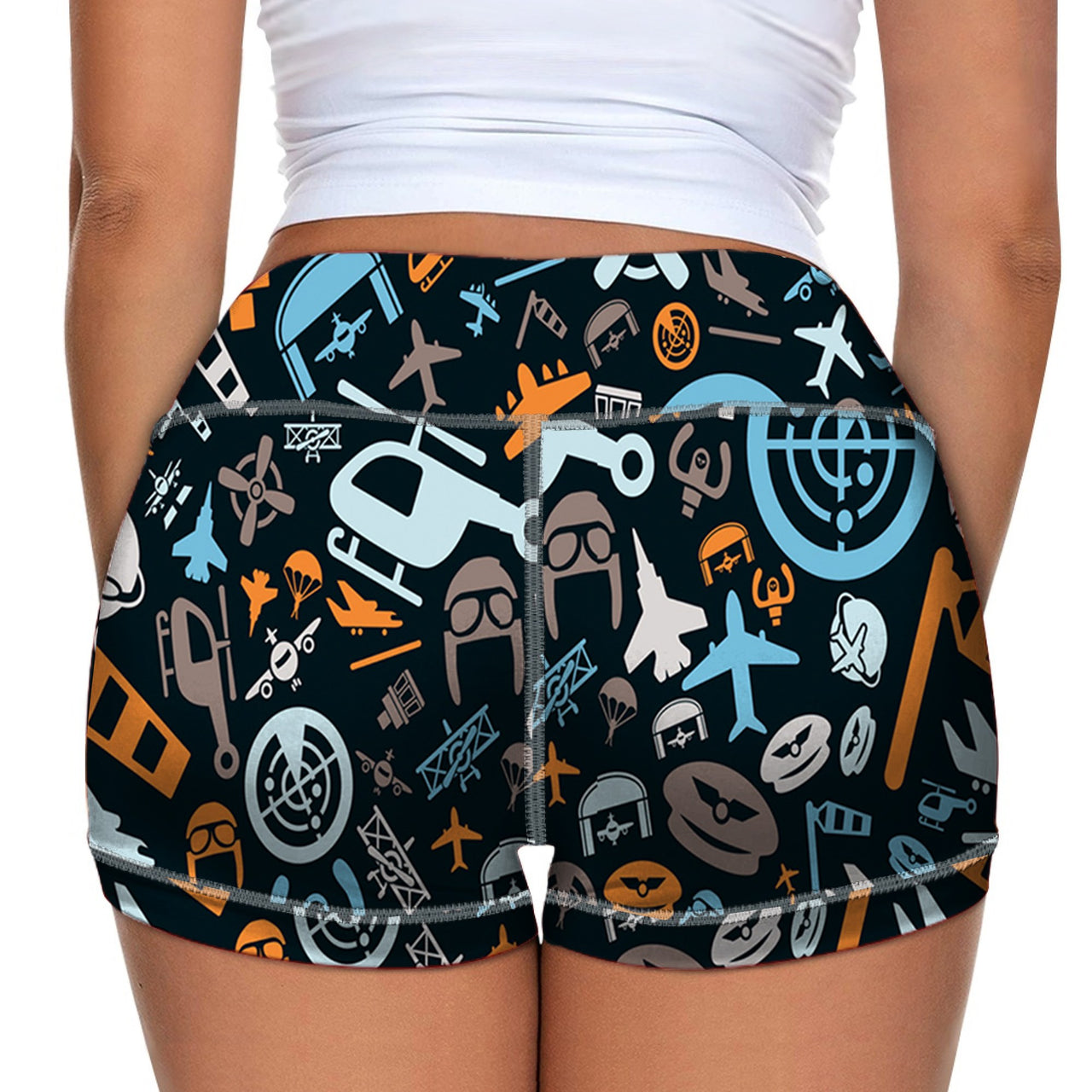 Aviation Icons Designed Women Yoga Shorts Pants