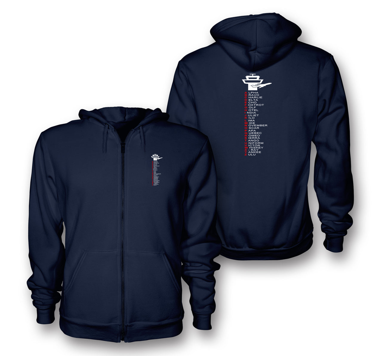 Aviation Alphabet Designed Zipped Hoodies