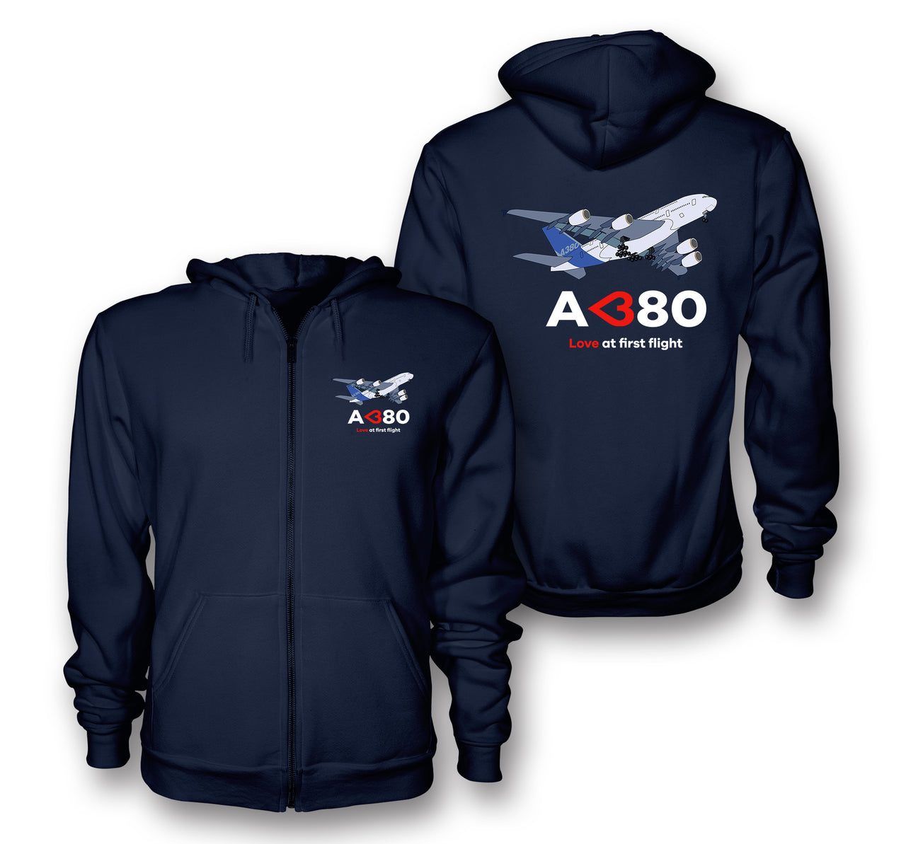 Airbus A380 Love at first flight Designed Zipped Hoodies