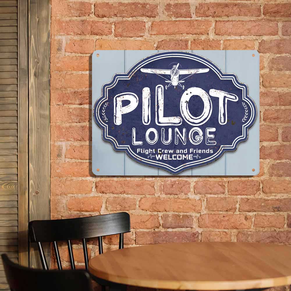 Pilot Lounge, Welcome Flight Crew and Friends Metal Sign