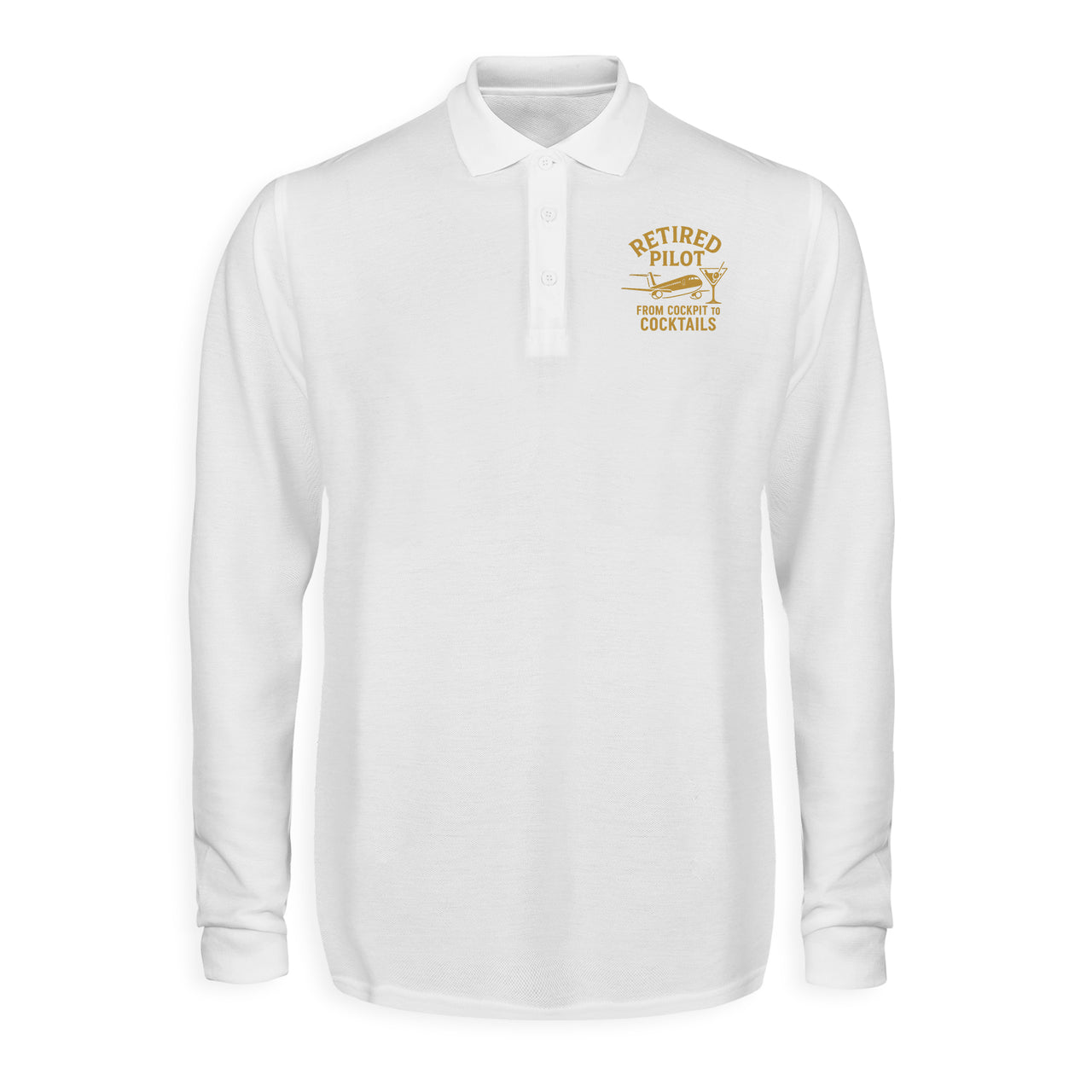 Retired Pilot & Coctails Designed Long Sleeve Polo T-Shirts