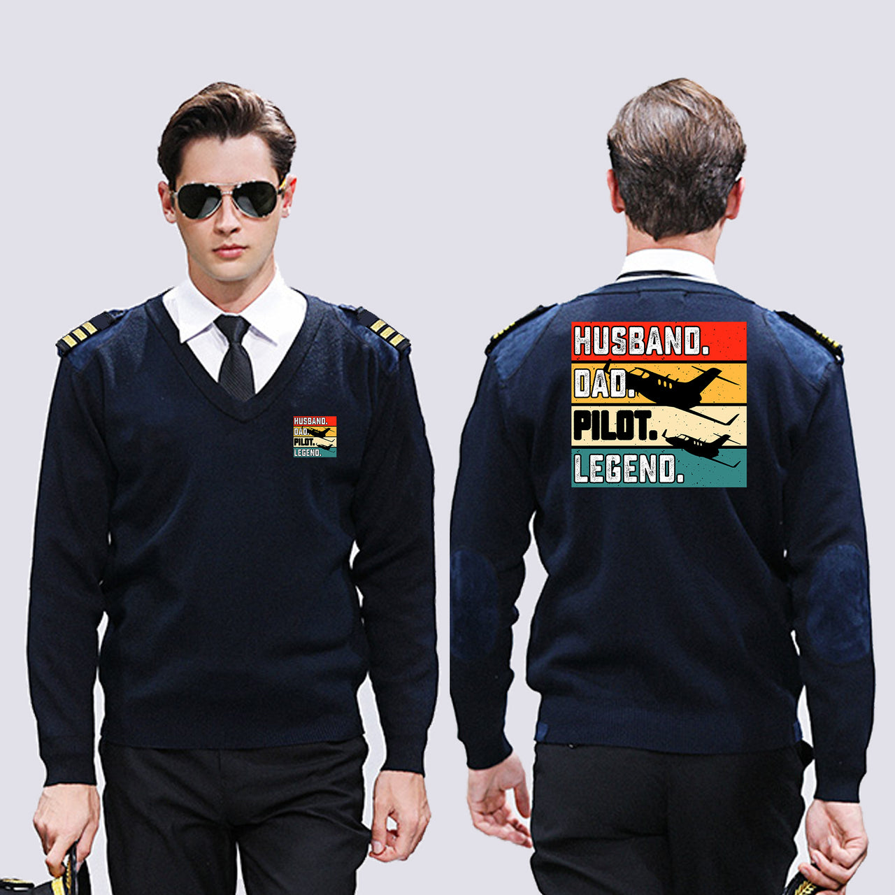 Husband & Dad & Pilot & Legend Designed Wool Pilot Sweaters