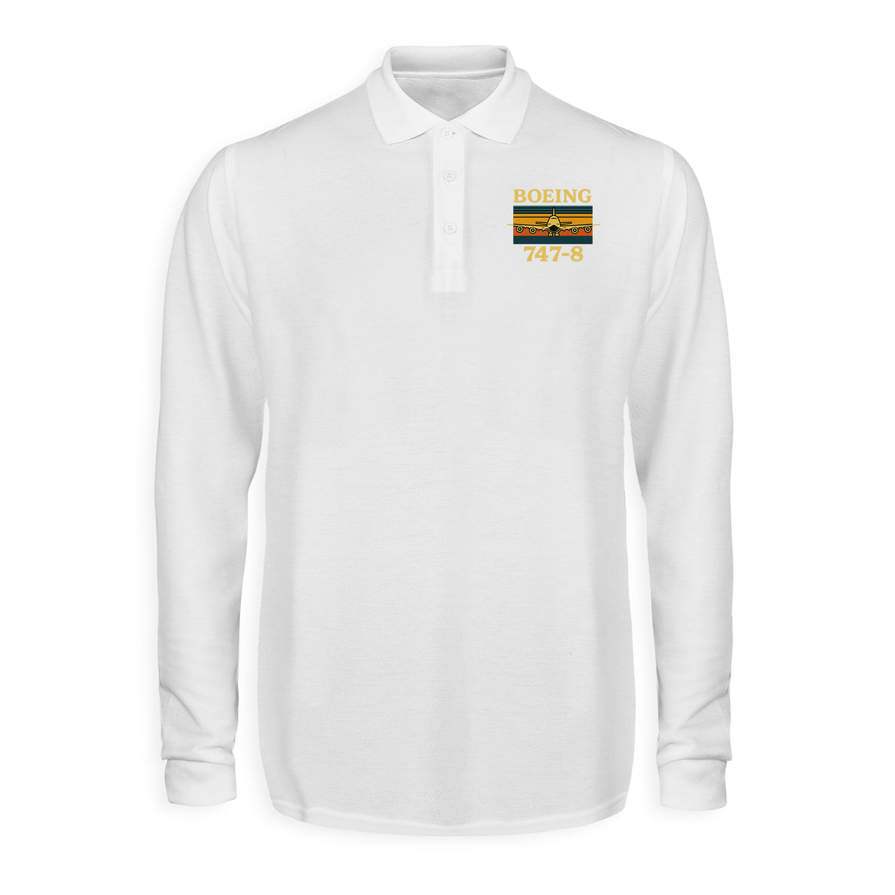 Retro Boeign 747-8 Designed Long Sleeve Polo T-Shirts