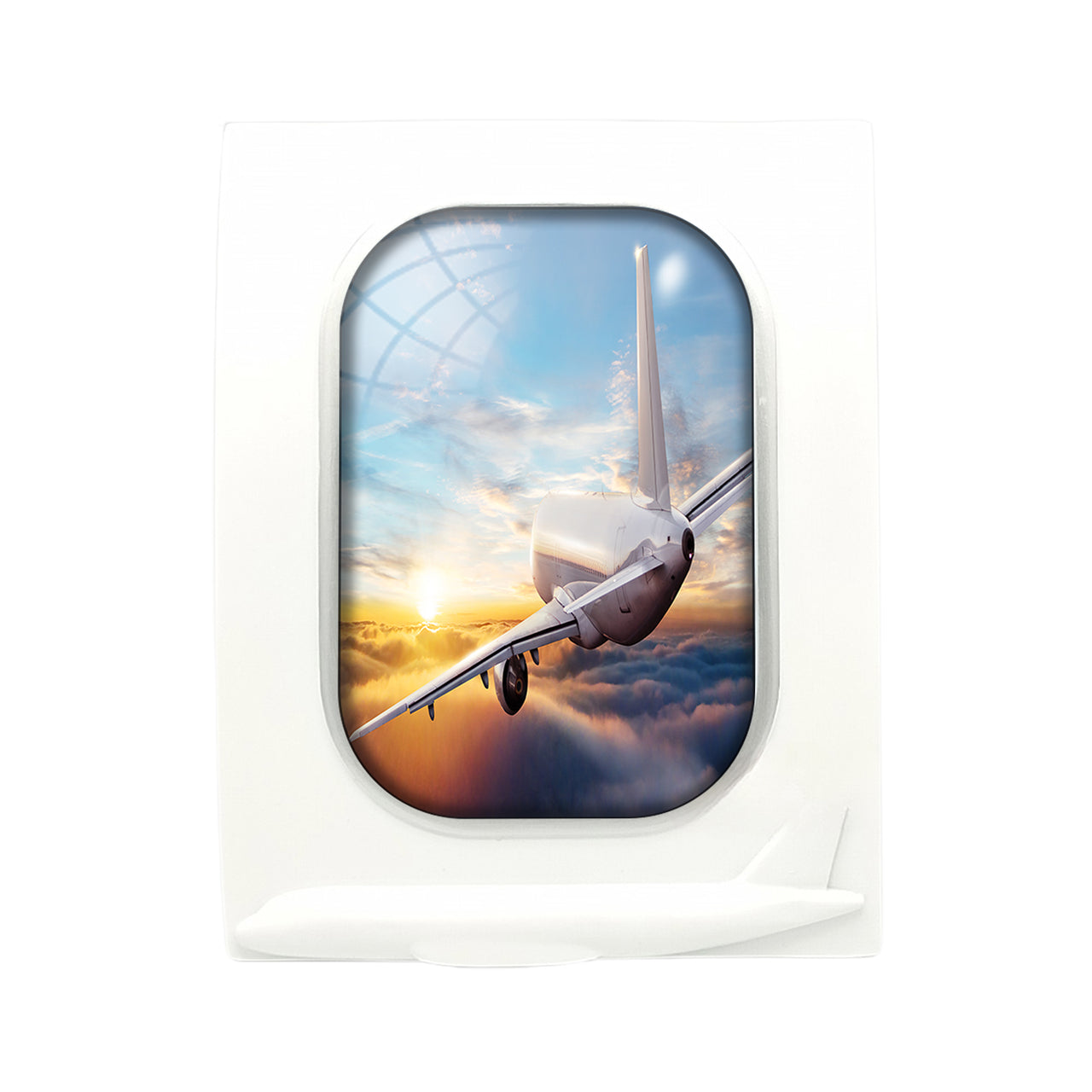 Airliner Jet Cruising over Clouds Designed Airplane Window Photo Frame