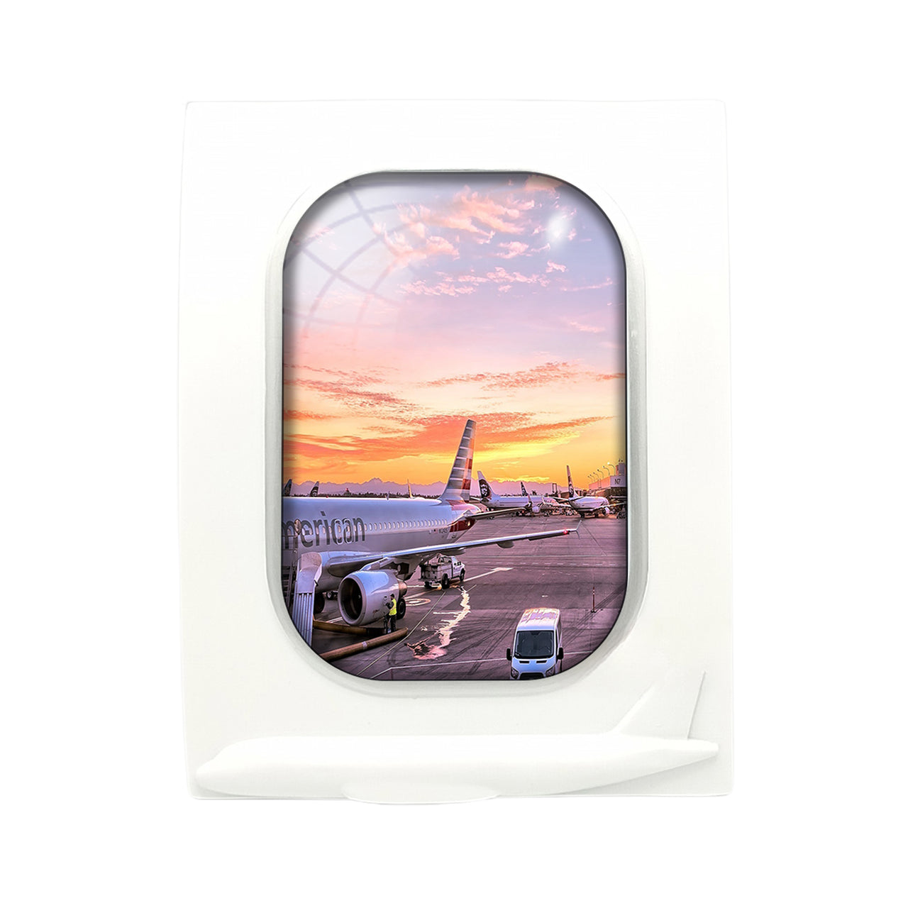 Airport Photo During Sunset Designed Airplane Window Photo Frame