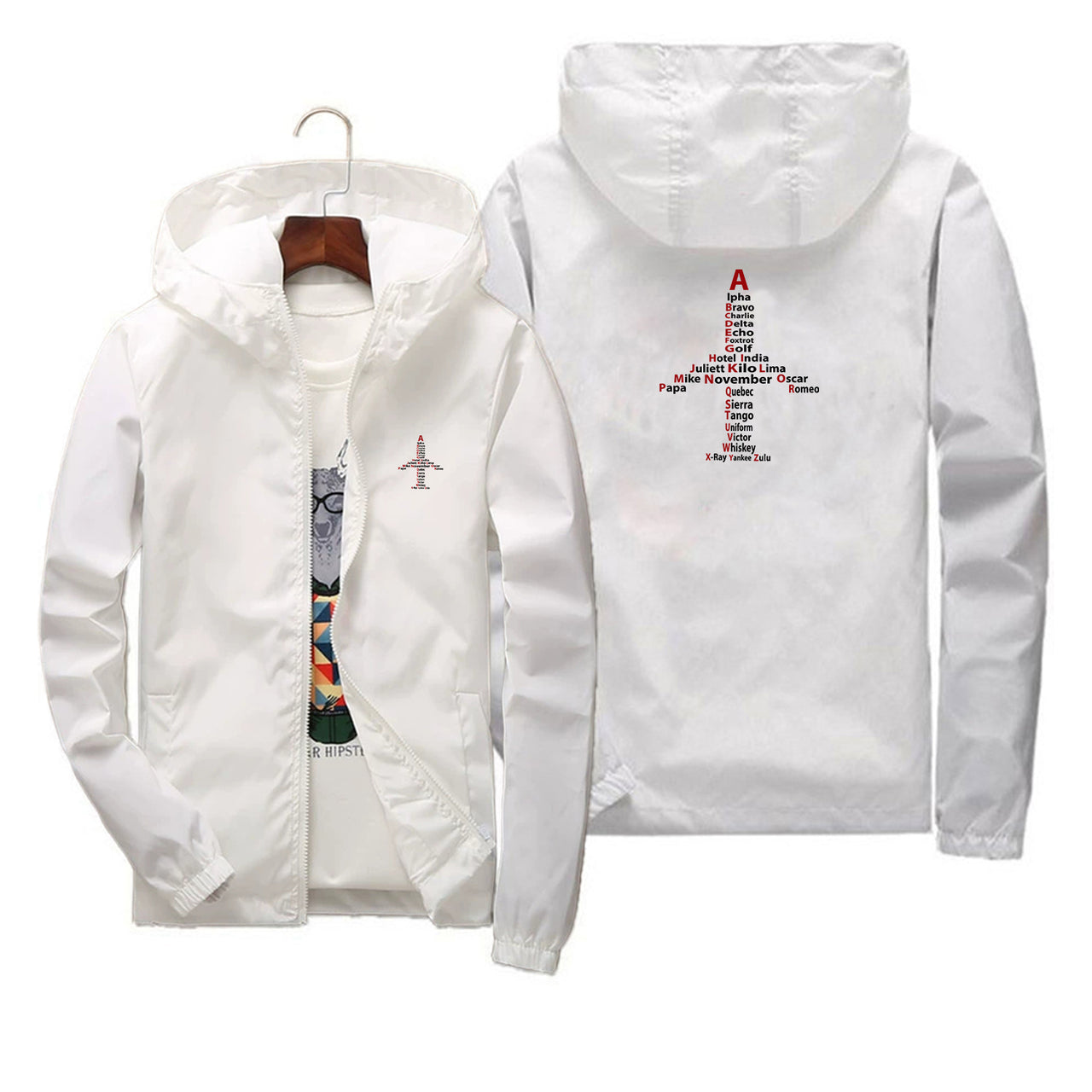 Airplane Shape Aviation Alphabet Designed Thin Windbreaker Jackets