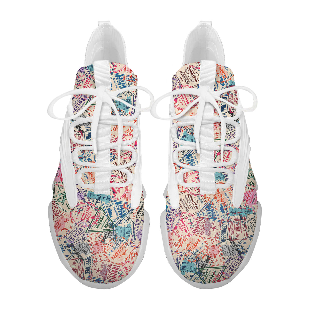 Passport Stamps Designed Fashion Running Shoes