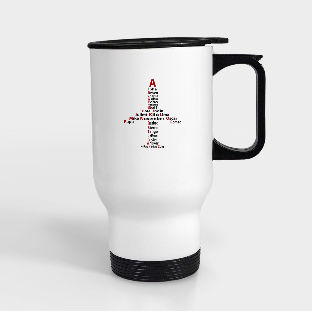 Airplane Shape Aviation Alphabet Designed Travel Mugs (With Holder)