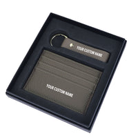 Thumbnail for Your Custom Name Genuine Leather Cardholder Key Ring Gift Box Set