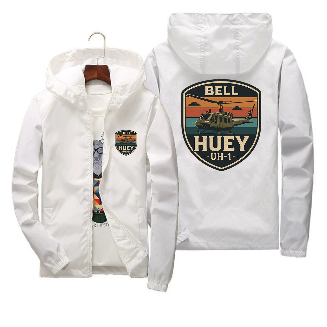 Retro BELL HUEY UH-1 Designed Thin Windbreaker Jackets