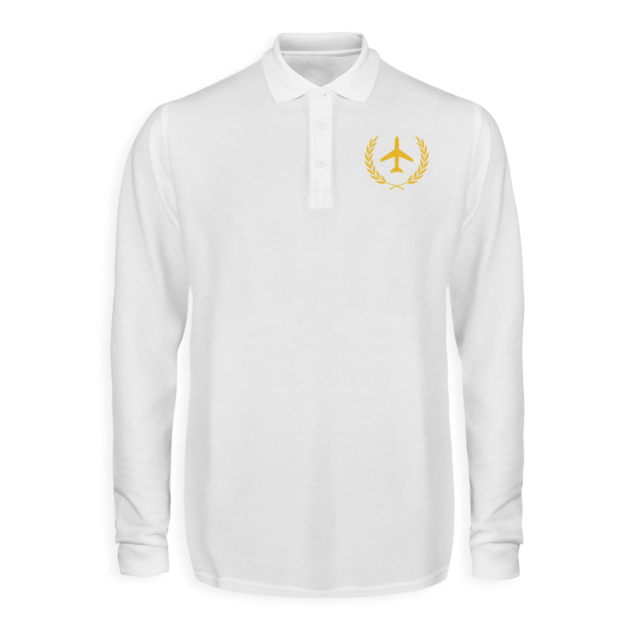 Leaf & Airplane Designed Long Sleeve Polo T-Shirts