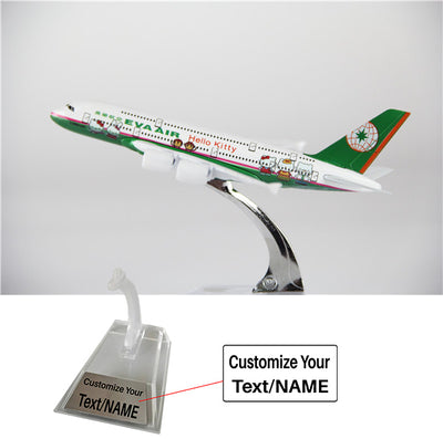 Eva Air Airbus A380 (Green) Airplane Model (16CM) aviation themed 16-18cm scale model aircraft, diecast metal.