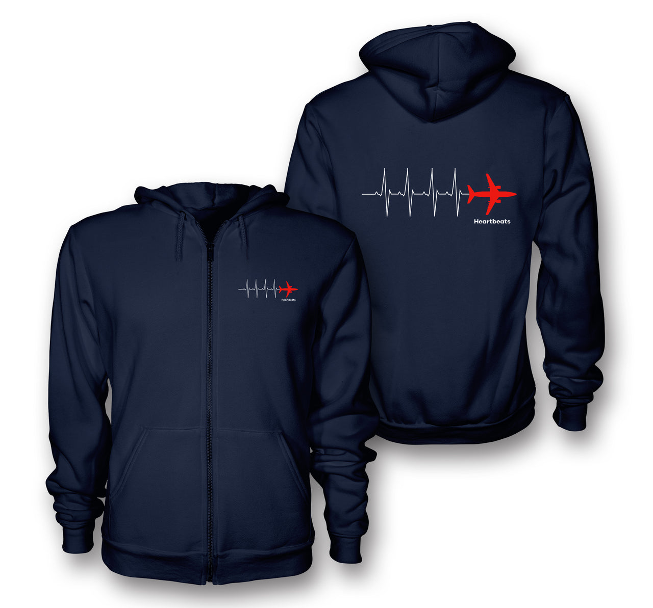 Aviation Heartbeats Designed Zipped Hoodies