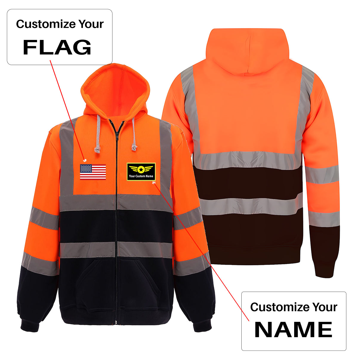 Custom Name (Special Badge) Designed Reflective Zipped Hoodies